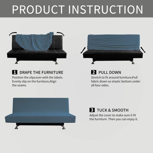 Easy-Going Stretch Futon Slipcover Armless Futon Bed Cover Furniture Protector Without Armrests with Elastic Bottom for Kids, Soft Jacquard Fabric Small Checks (Large, Bluestone)