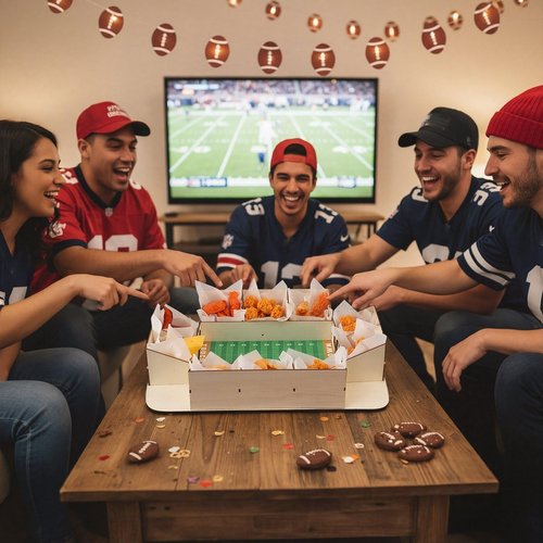 FoldTier Football Charcuterie Board Reusable Wooden Football Stadium Food Tray Sport Party Supplies Kit 50 Pcs Oil-Proof Paper Snack Food Serving Tray for Tailgate Sport Party Table Decorations