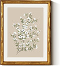 Framed White Flower Canvas Print - Minimalist Botanical Art with Gold Bamboo Frame | 11x14 Size