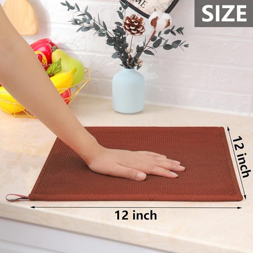 Homaxy Kitchen Dish Cloths - Ultra Soft 100% Cotton Waffle Weave, Quick Drying, 12x12 Inches, 8-Pack, Rust