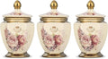 Fanquare Vintage Royal Style Canisters - Floral Porcelain Sugar Bowl Set of 3 with Gold Trim & Airtight Lid