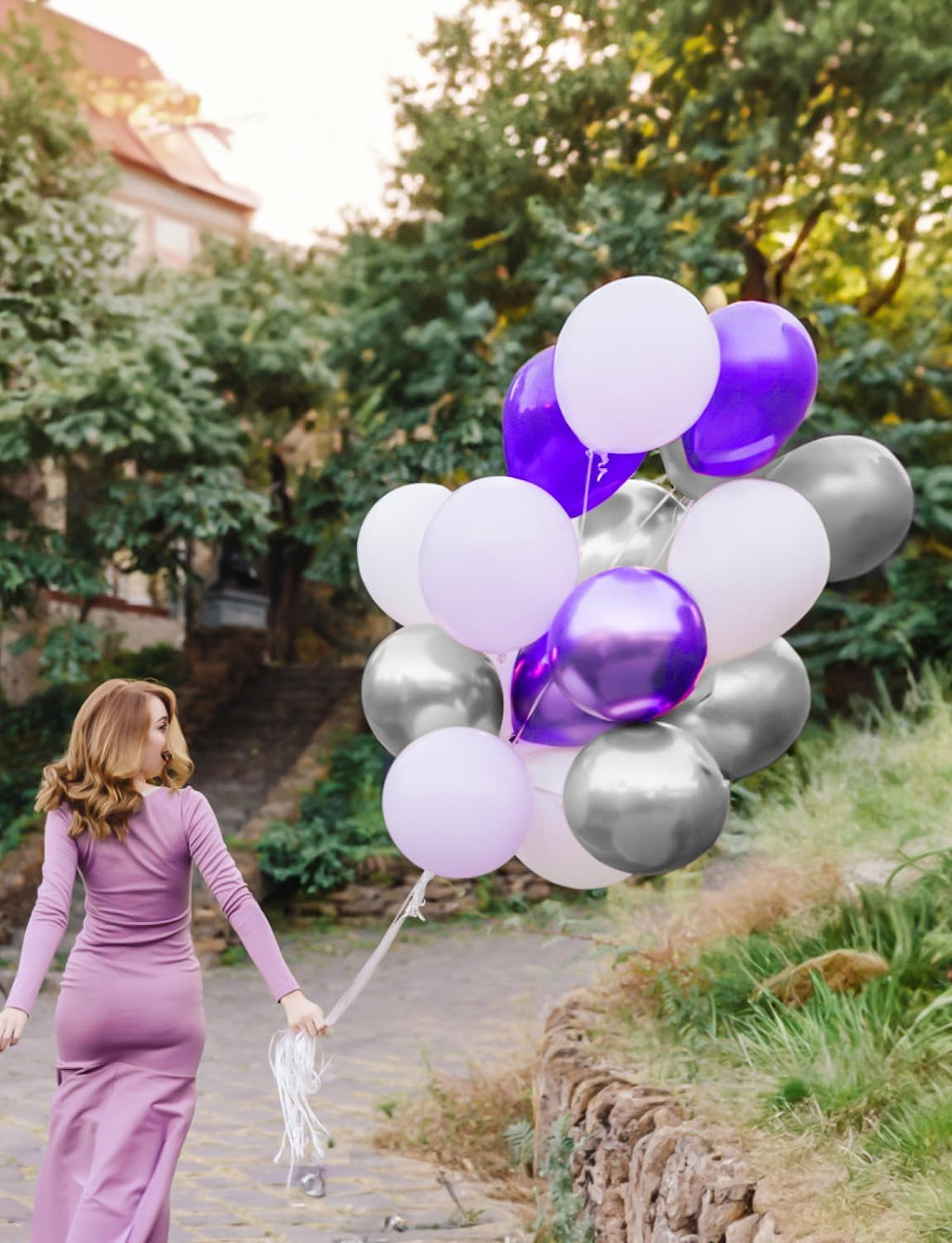 Skiennix 12-Inch Purple and Silver Balloons - 60pcs Pastel Lavender Confetti for Parties & Celebrations