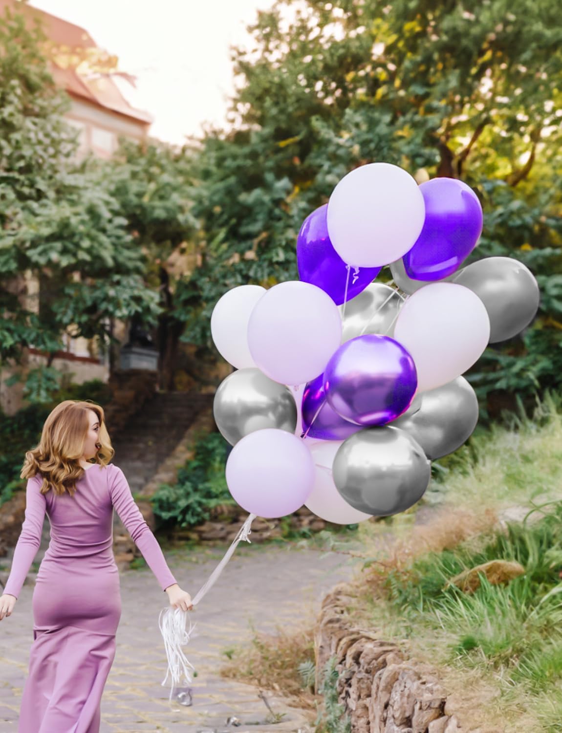 Skiennix 12-Inch Purple and Silver Balloons - 60pcs Pastel Lavender Confetti for Parties & Celebrations