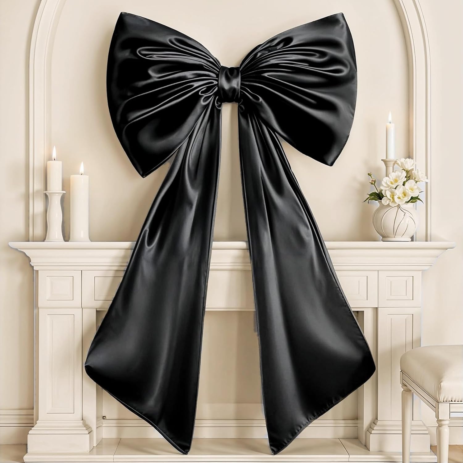 Skiennix Large Black Bow Decor - 40 x 24 Inches Satin Ribbon Tie for Weddings & Birthdays