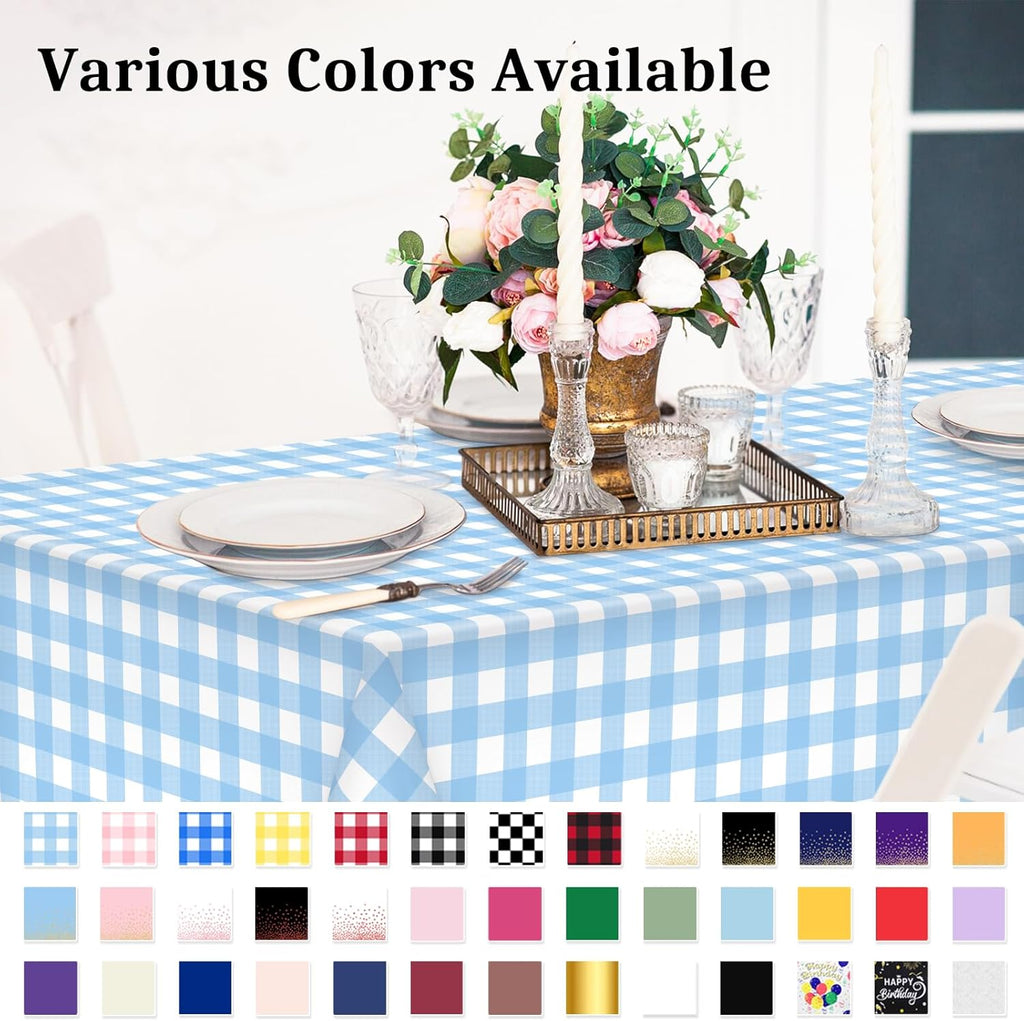Skiennix Light Blue Checkered Tablecloth - 54" x 108" Waterproof Disposable Cover for Parties & Picnics