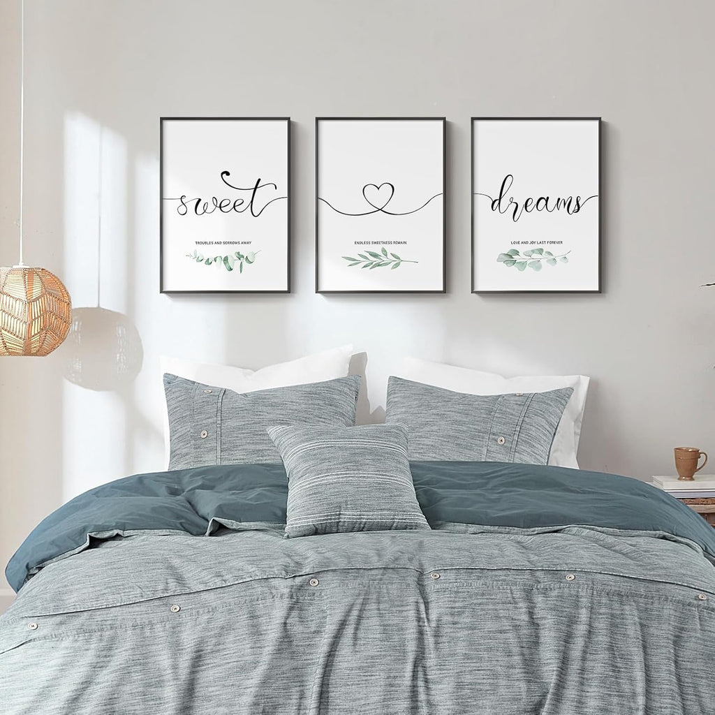 Sweet Dreams Wall Art by [Brand Name] - Modern Minimalist 3-Piece Canvas Set for Bedroom | 12x16 Inch