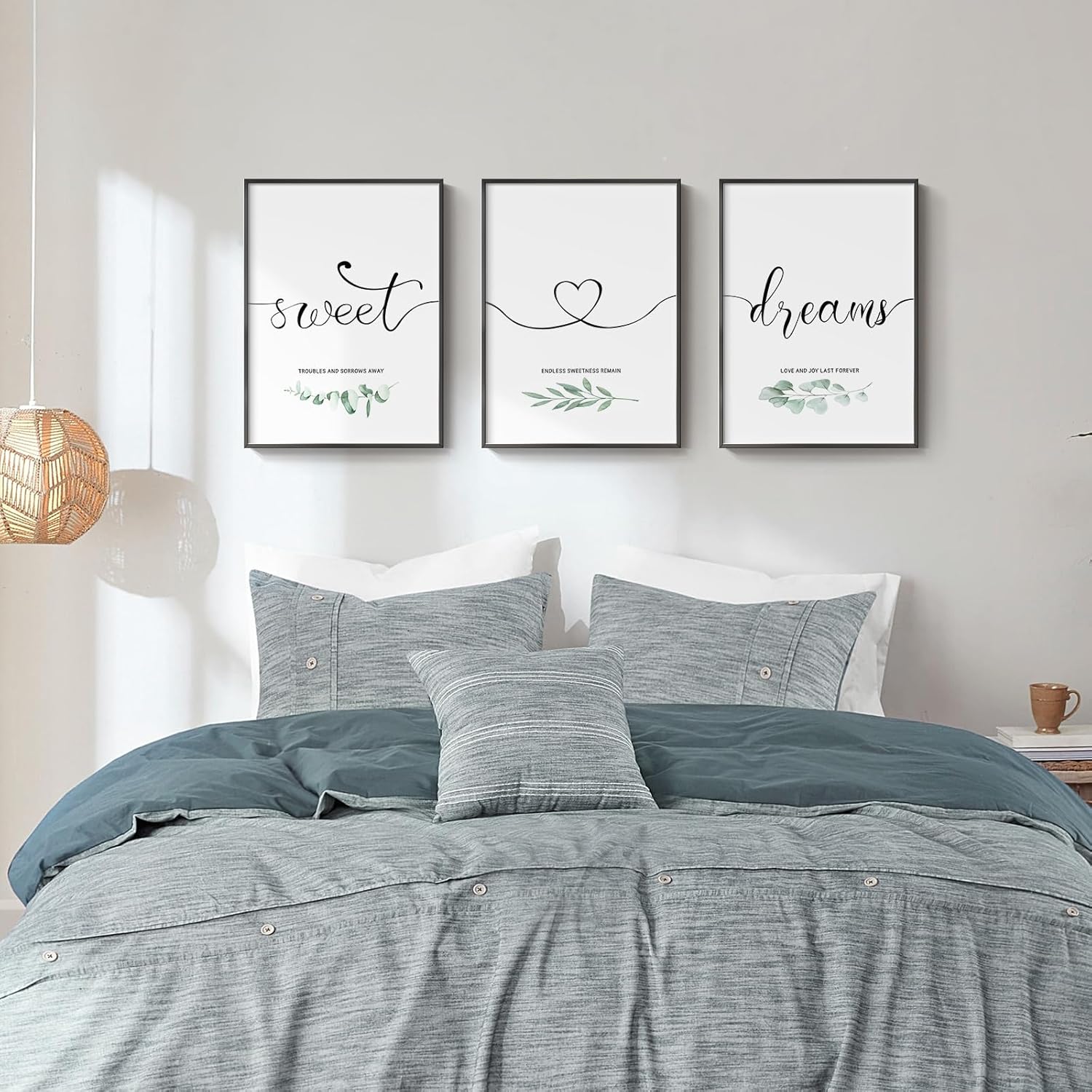 Sweet Dreams Wall Art by [Brand Name] - Modern Minimalist 3-Piece Canvas Set for Bedroom | 12x16 Inch