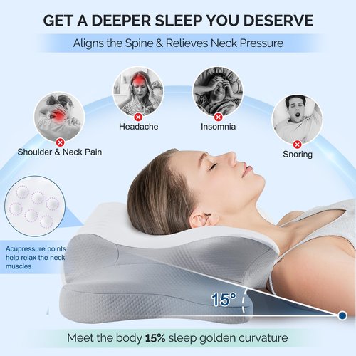 Cervical Pillow for Neck Pain Relief，Ergonomic Cooling Dual-Sided Orthopedic Neck Pillow with Ice Silk Pillowcase, Breathable Memory Foam Contour Pillow for Side, Back, Stomach Sleepers