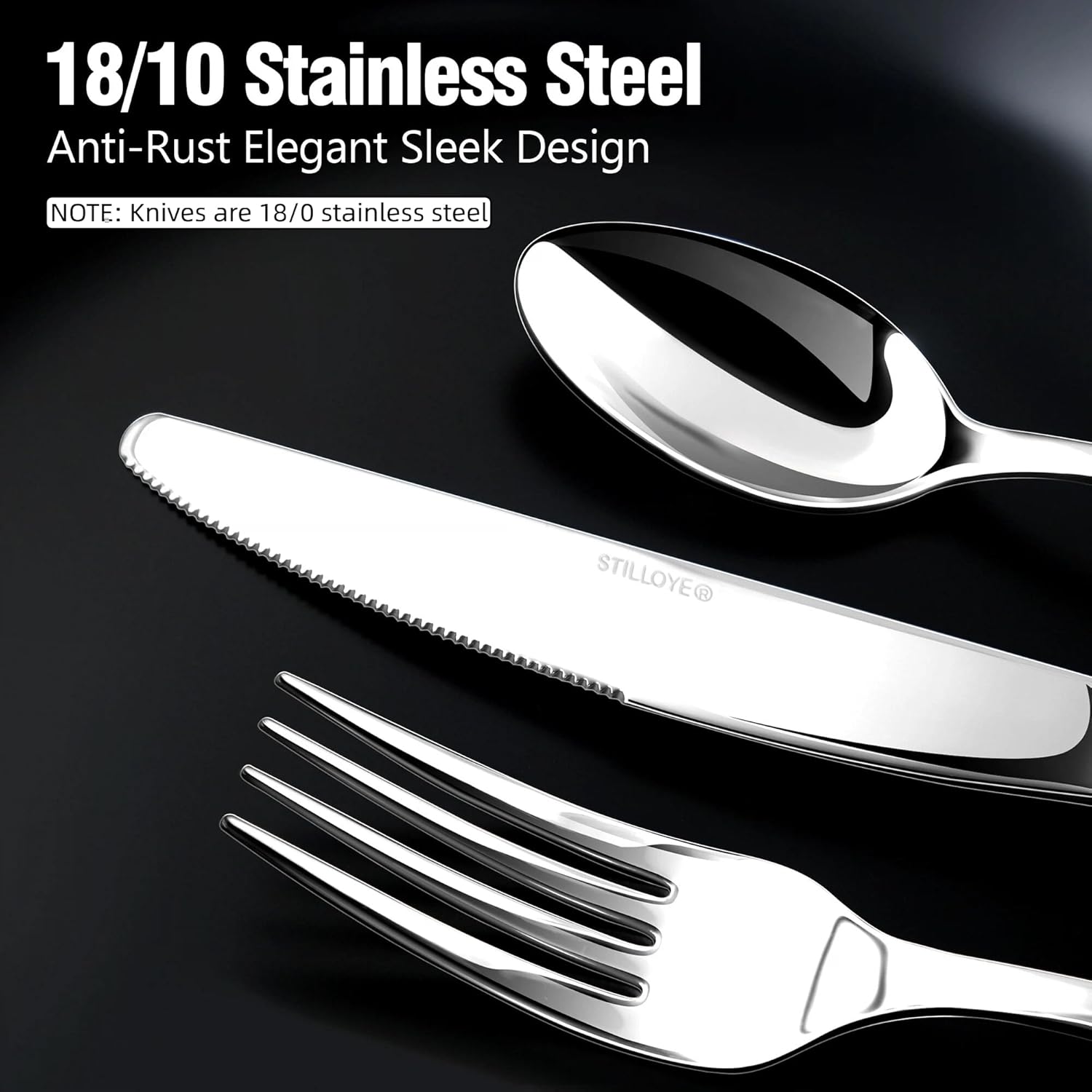Regine Switzerland 40-Piece Silverware Set for 8 - Mirror Polished Stainless Steel Utensils | Dishwasher Safe & Rust Proof