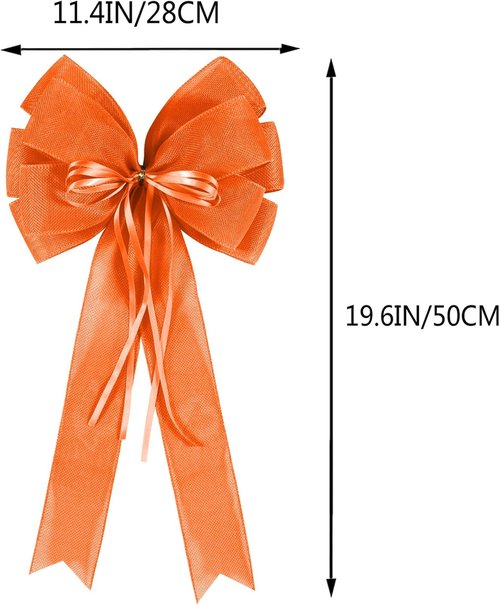Hongsome Fall Bows for Wreaths Decor - 2 PCS Decorative Orange Burlap & Glitter String Bows for Autumn