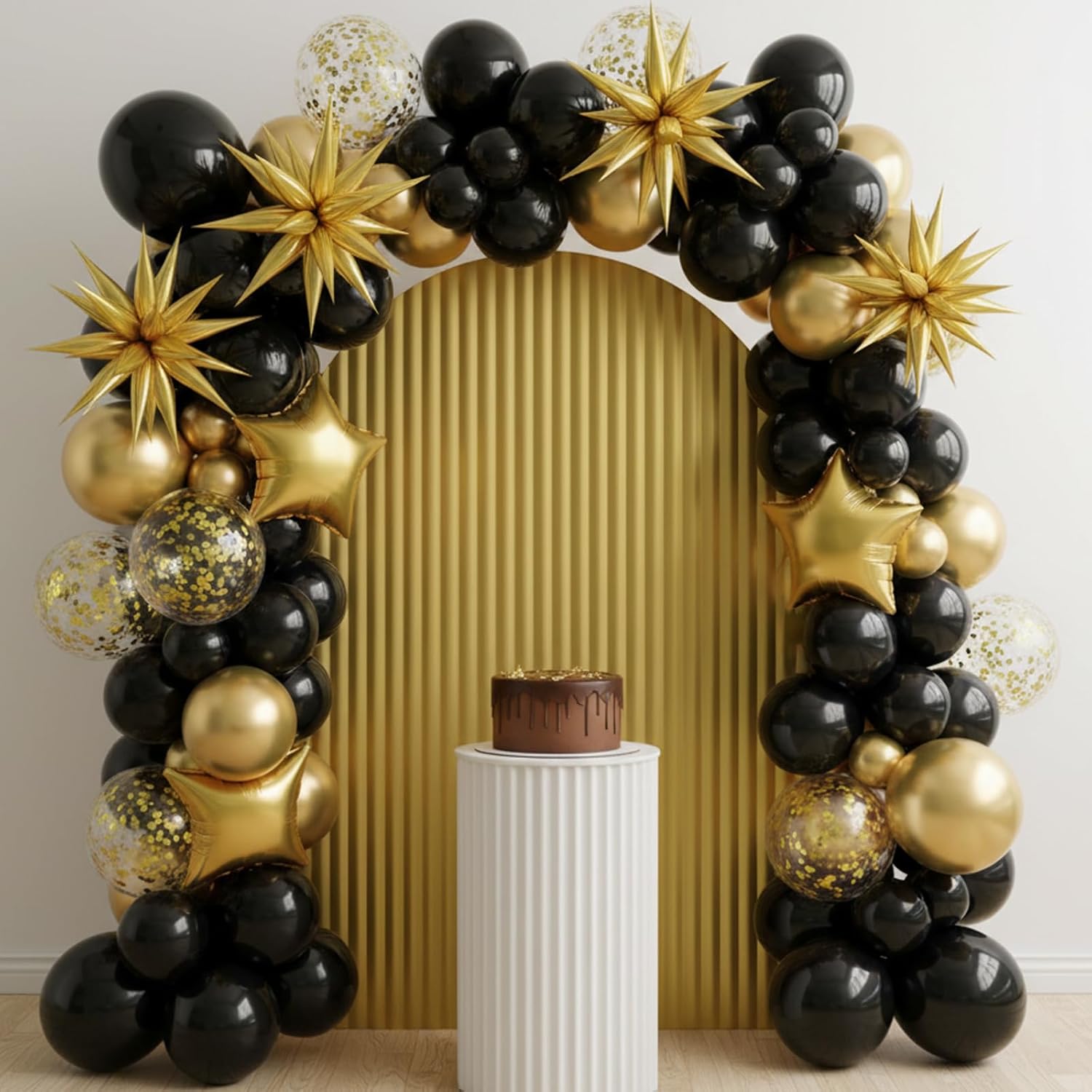 RUBFAC Black and Gold Balloons - 129-Piece Latex Balloon Garland Kit for Party, Wedding, and Birthday Decor