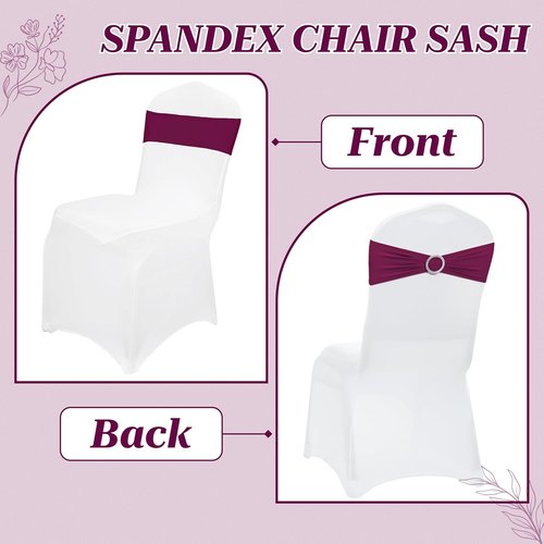 MDS Spandex Chair Sashes - Premium Stretch Covers with Buckle Slider for Weddings & Events | Eggplant, Pack of 100