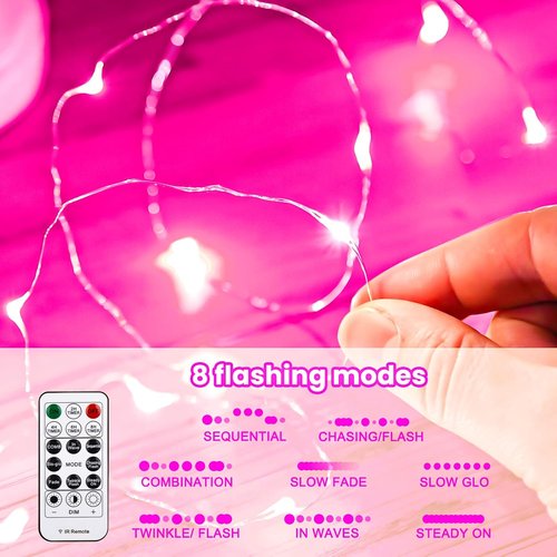 HXWEIYE 300LED Fairy Curtain Lights - 9.8x9.8Ft USB Plug-In with Remote | 8 Modes for Bedroom & Wedding Decor - Pink
