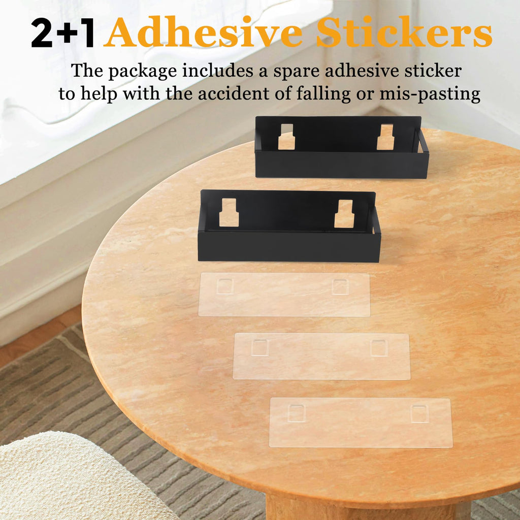 SYLLENHOD Kitchen Spice Rack for Wall: 2 Packs Black Adhesive Spice Racks Wall Mount - 11.8" Large Hanging Storage Organizer Cabinet Without Drilling for Work Room Bathroom Shelves