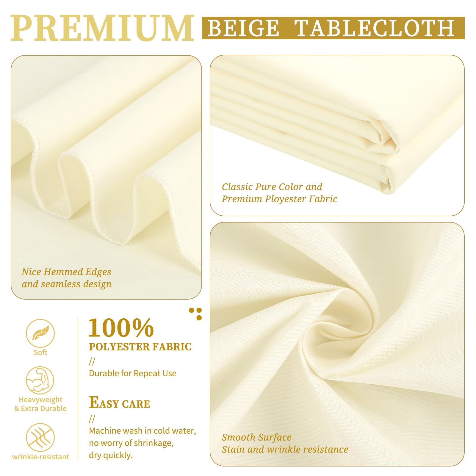 Showgeous 12 Pack Table Cloth Beige Tablecloth 60 x 102 Inch Table Clothes for 6 Foot Rectangle Tables, Wrinkle Resistant Washable Polyester Table Cover for Wedding Parties Banquet