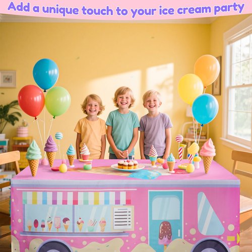xbaiyanr 6FT Ice Cream Party Tablecloth,Ice Cream Birthday Party Decor for Baby Shower Sweet One Birthday Donut Themed Party Supplies