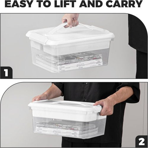 CraftGenes Craft Storage Box - 20 QT Clear Plastic Organizer with Removable Tray & Lids | White Playdoh Container for Supplies