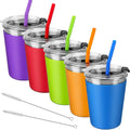 Skiennix Kids Cups - 12oz Spill-Proof Tumblers with Lids & Straws | 5-Pack Stainless Steel Set