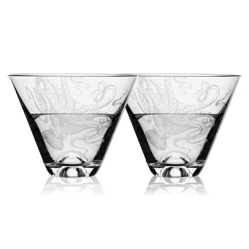 Caskata Lucy Stemless Martini Glasses Set of 2 | Hand-Crafted Lead-Free Crystal Drinking Glasses For Martinis or Cocktails | Unique Party Wine Glass for Wedding or Birthdays | 12 Oz.