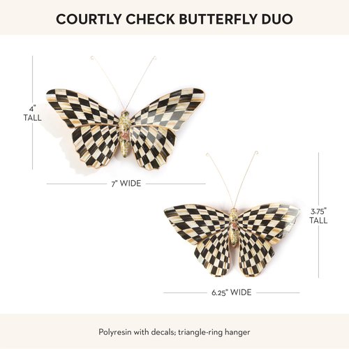 MACKENZIE-CHILDS Butterfly Duo, Hanging Butterfly Wall Decor, Black-and-White Courtly Check, Set of 2