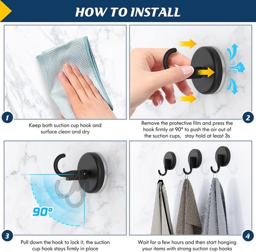 MOTAIPEAK Suction Cup Hooks - Versatile Shower Hooks for Glass, Tile & Metal - Black (2 Pack)