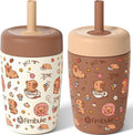 Fimibuke Kids Spill-Proof Sippy Cups - 12 OZ Insulated Stainless Steel Tumbler | 2 Pack for Boys & Girls
