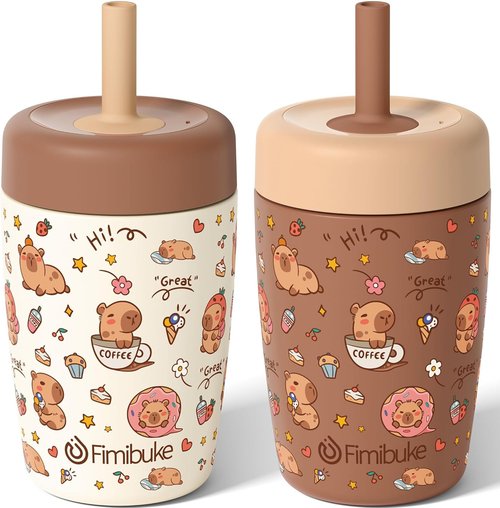Fimibuke Kids Spill-Proof Sippy Cups - 12 OZ Insulated Stainless Steel Tumbler | 2 Pack for Boys & Girls