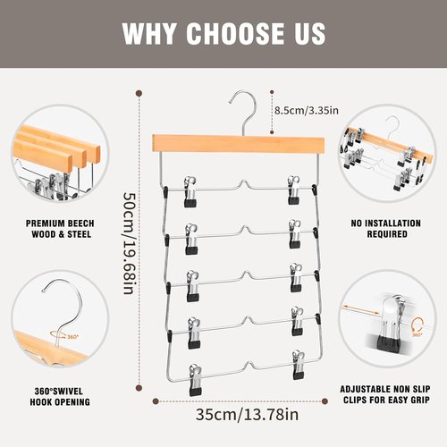 DOIOWN Skirt Hangers - Space-Saving Beechwood Design | Non-Slip Clips | 3-Pack Closet Organizer