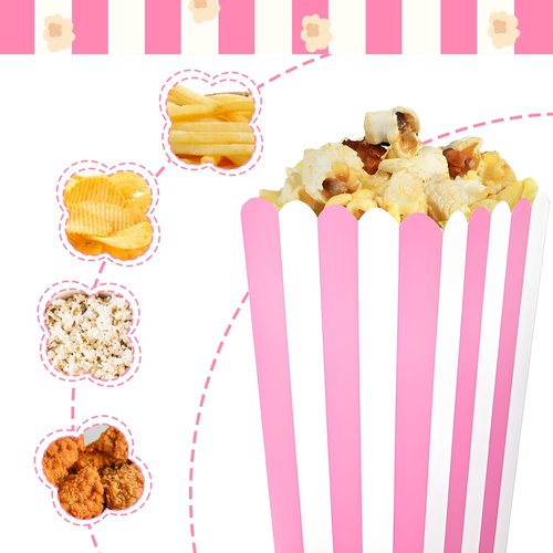 Ouligay 20 Pcs Pink Popcorn Boxes Mini Popcorn Bags for Party Small Puffed Rice Bowl Buckets Pink and White Striped Bags Paper Puffed Rice Container for Birthday Party Favor Movie Night Supplies