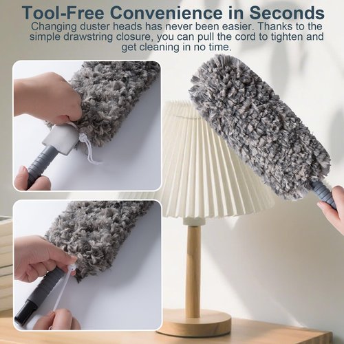 Lint Free 16.8'' Hand Duster,Microfiber Duster with Reusable and Washable Dusting Head for Household Cleaning,Furniture,Car (Black&Grey)