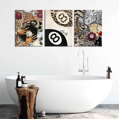 Fashion Cheetah Wall Art - Set of 3 Leopard Canvas Prints | Dark Red Framed Decor for Bedroom & Living Room, 12x16 Inch