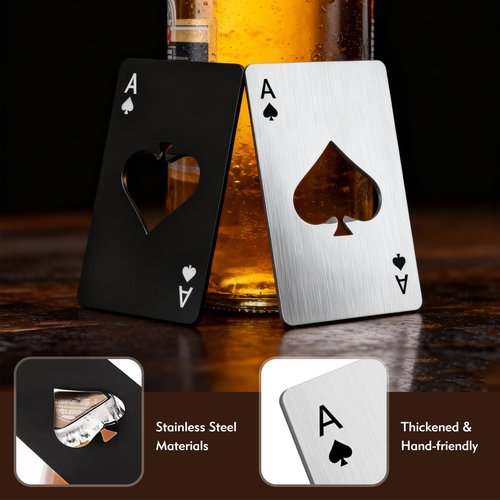 4 Pcs Credit Card Bottle Openers, 2 Black & 2 Silver Ace of Spades Bottle Opener, Stainless Steel Beer Opener for Wallet Pocket
