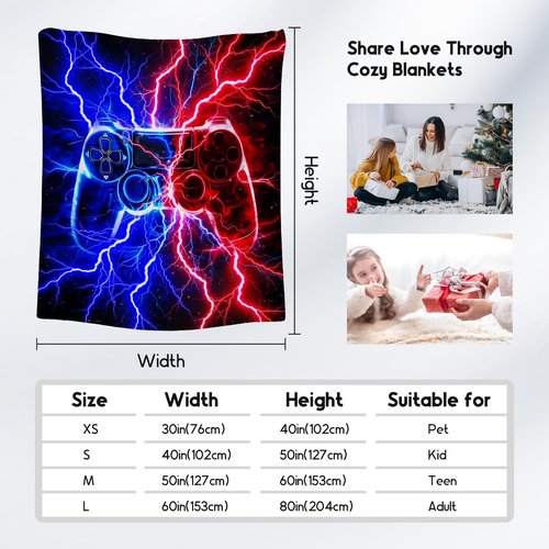 Gaming Blanket for Boys, Gamer Gifts for Kids, Teens Boys Throw Blanket with Lightning Print, Warm Fleece Throw for Game Lovers, 40"x50"