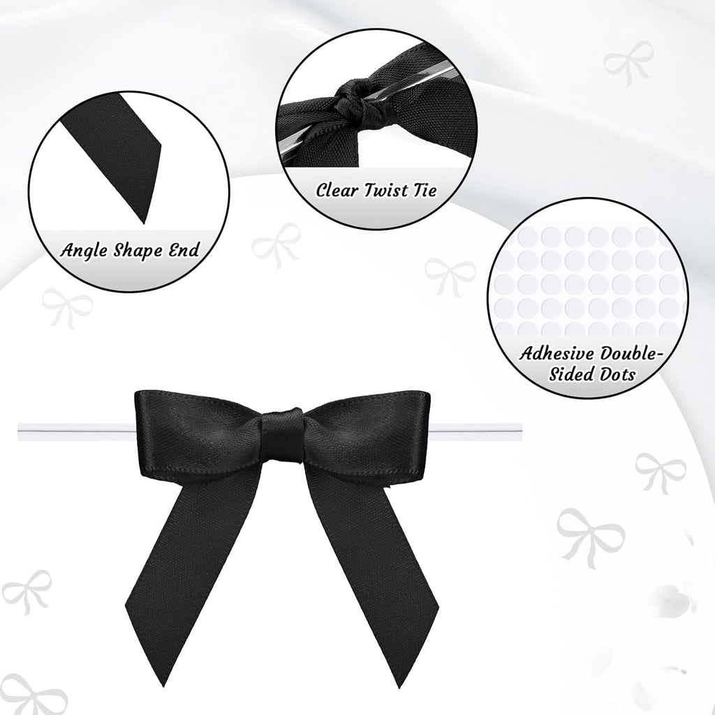 Skiennix 60 PCS Black Satin Ribbon Bows - 2.5" Premade Ties for Crafts & Gift Wrapping