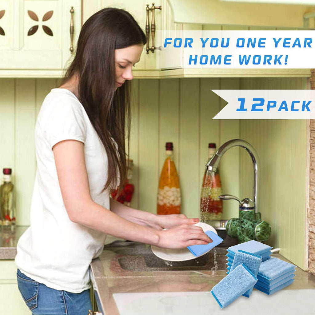 Nylon Cleaning Scrub Pad 12 Pack,Long-Lasting and Reusable Dishwashing Sponge,All-Purpose Scouring Pads Sponge for Kitchen,Bathroom