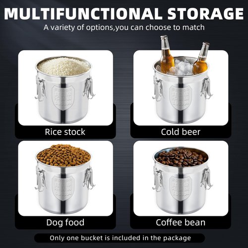 Alinwirsy 12L/3.2 Gal 304 Stainless Steel Food Containers 404 Oz Stainless Container with Lid and Lock Airtight Canister for Storage 304 Stainless Steel Food Storage Containers Stainless Bucket