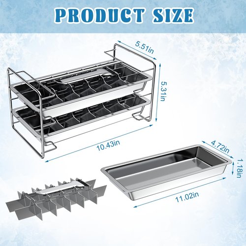 4 Pack Stainless Steel Ice Cube Tray Easy Release Handle Stand Durable Metal Ice Cube Trays for Bars Kitchens Dishwasher Whiskey 72 Large Slots for Easy Removal and Cleaning