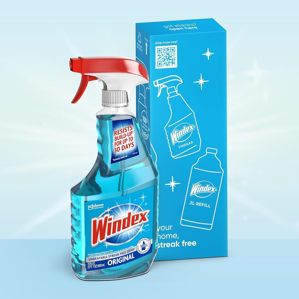 Windex Glass Cleaner - Original Blue 23oz Trigger Spray & 19oz Fast Shine Foam Bundle