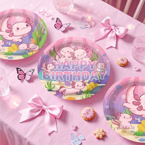 Xynic Axolotl Birthday Decorations Pink Axolotl Party Decorations Cake Cupcake Topper Balloons Banner Plates and Napkins Table Cloth Axolotl Party Supplies for Girls Cartoon Fun Animal Party