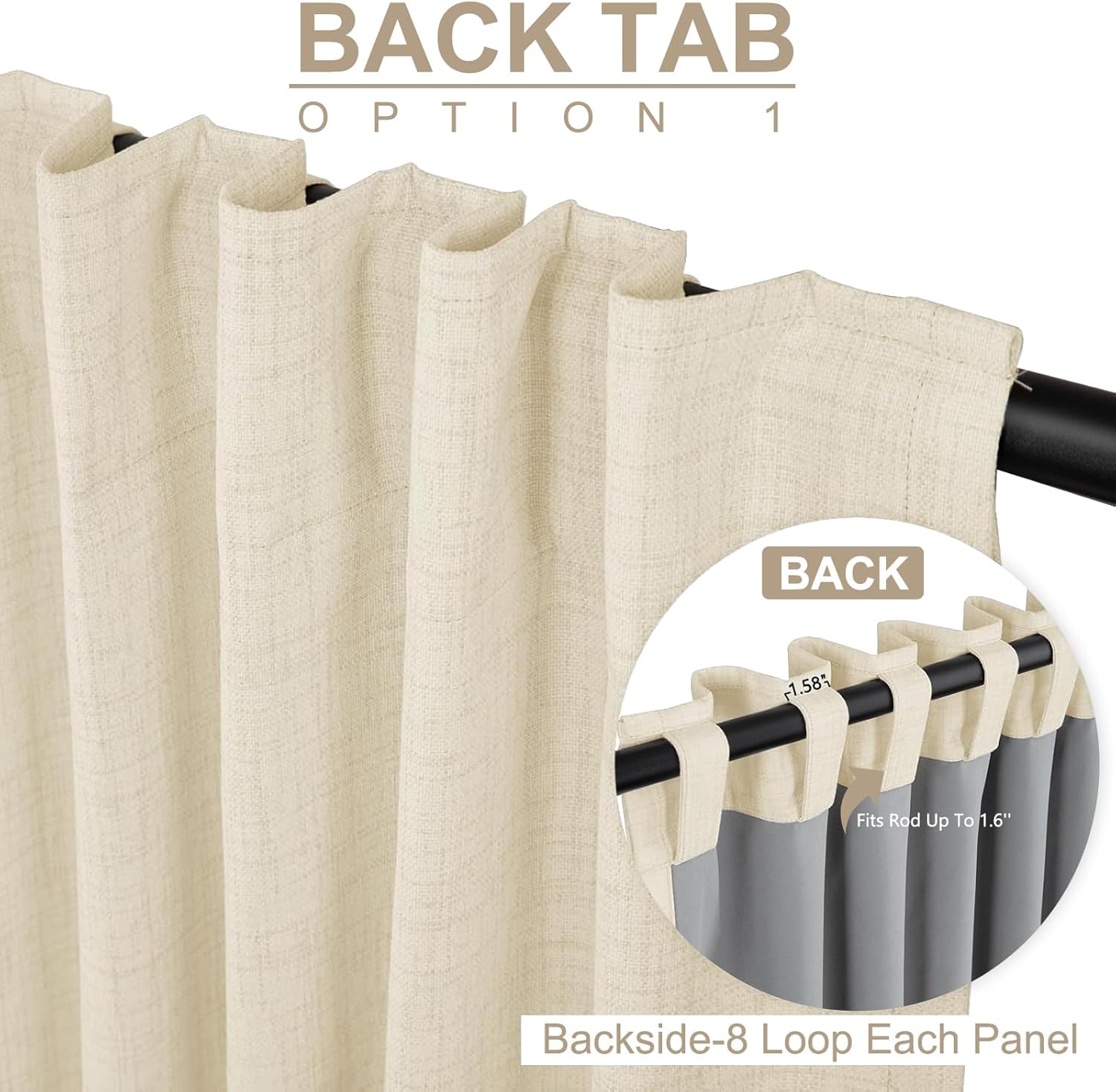 Skiennix 100% Blackout Linen Curtains - Thermal Insulated Drapes for Bedroom | 50" W x 84" L, Light Cream