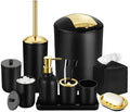ALPIRIRAL Black and Gold Bathroom Decor, 10Pcs Black Bathroom Accessories Set, Soap Dispenser and Toothbrush Holder, Soap Dish, Cotton Ball & Qtip Holder, Toilet Brush Holder, Tissue Box Cover