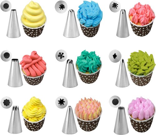 Kasmoire 11-Piece Extra Large Piping Tip Set | Stainless Steel Cake Decorating Nozzles for Cupcakes & Cookies