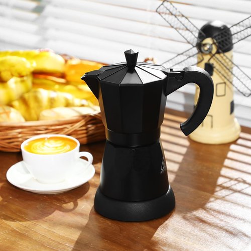 Lemosae Coffee Pot 6 Cup Electric Espresso Coffee Maker Italian Moka Maker 300ml Portable Aluminum Espresso Machine Cafetera Moka Pot with Detachable Base, Gift for Home Travel(Black)