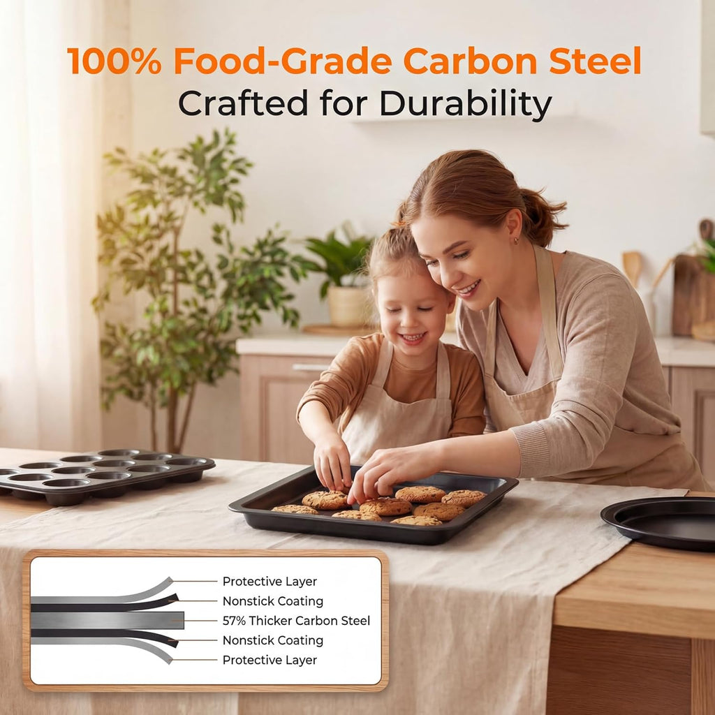 Regine Switzerland Nonstick Baking Set - 6-Piece Bakeware Collection | Oven & Dishwasher Safe Carbon Steel