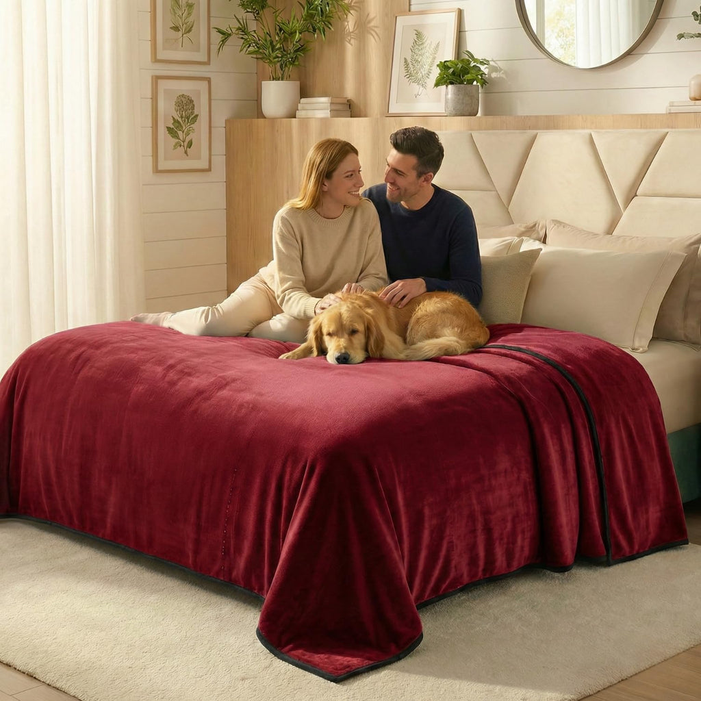 Paw Buddies Premium Waterproof Blanket 80"x90" Velvet-Feel Reversible Throw – Leakproof, Machine Washable Bed & Sofa King Size Protector for Couples, Pets & Travel + Bonus Small Blanket
