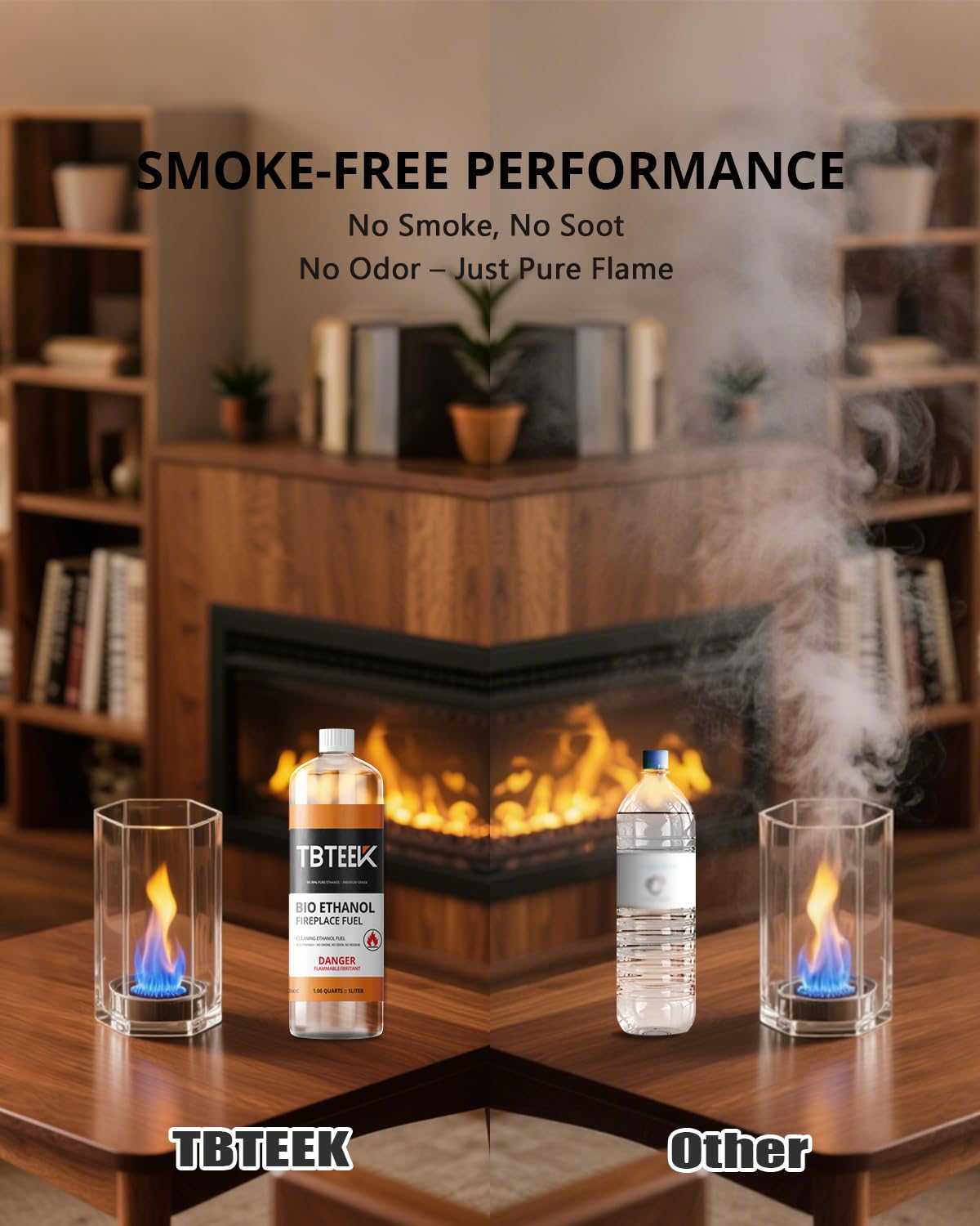 TBTeek Bioethanol Fuel - Clean Burning, Smokeless Bio Ethanol Fuel for Indoor & Outdoor, Renewable Fire Fuel, 6 x 1 Liter
