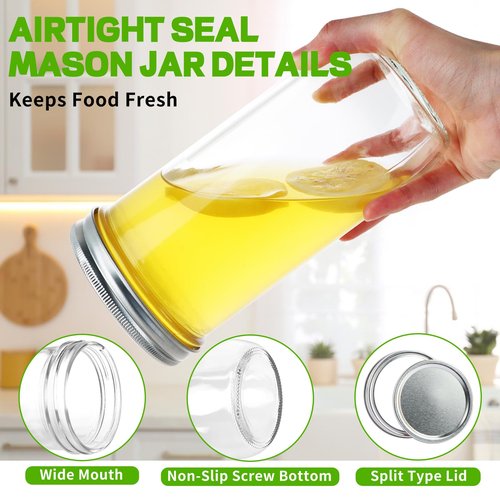 CARBLIN Wide Mouth Mason Jars 24 oz, 6 Pack 720ml Glass Canning Jars with Airtight Lids, Large Storage Jars with Labels Brush, Clear Mason Jars for Canning, Fermenting, Pickling, DIY Projects