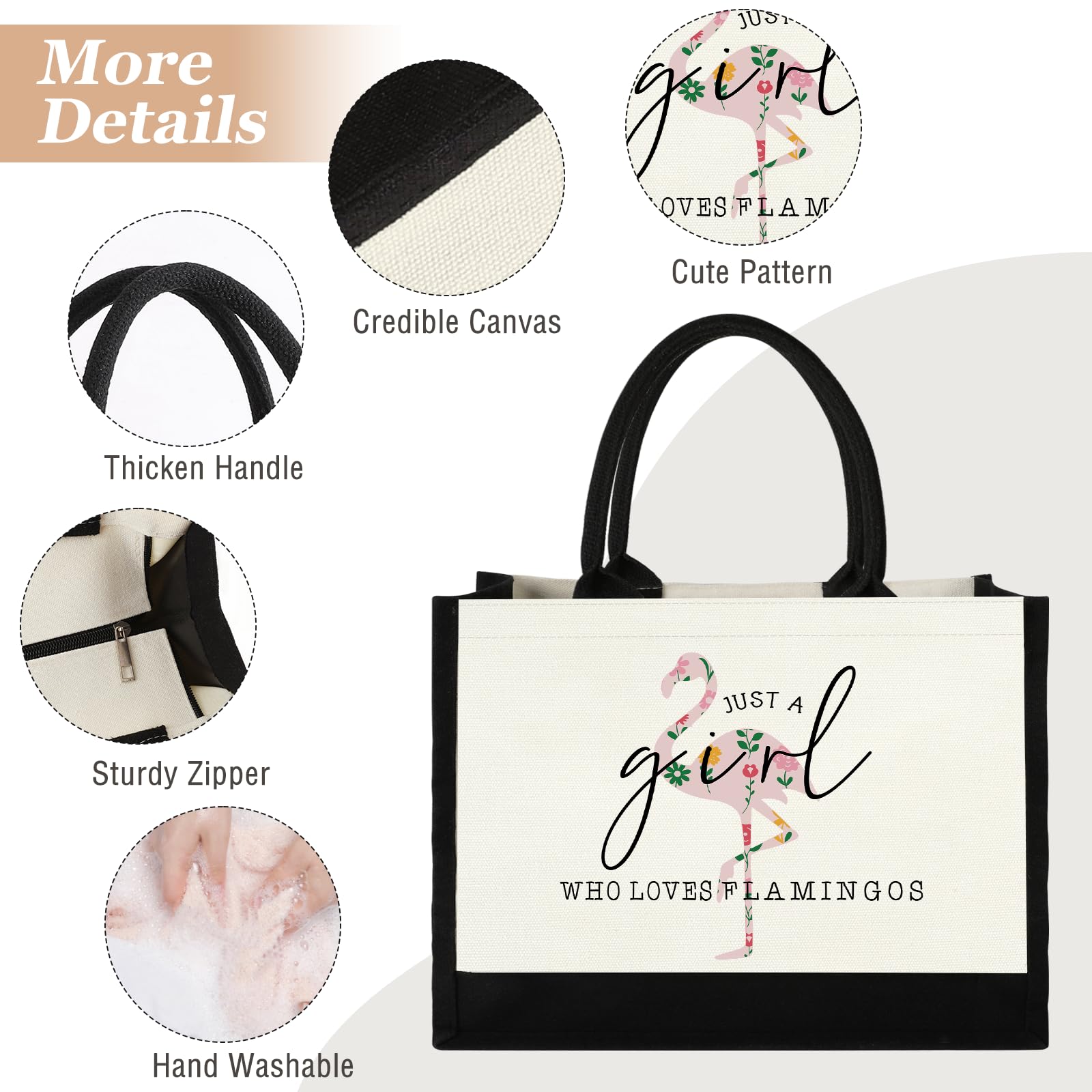 Canvas Tote Bag for Women, Cute Flamingo Gifts for Women, Flamingo Lover Gifts Aesthetic Beach Bag Reusable Grocery Bag, Birthday Christmas Gift for Mom Daughter Friends Sisters Who Loves Flamingos