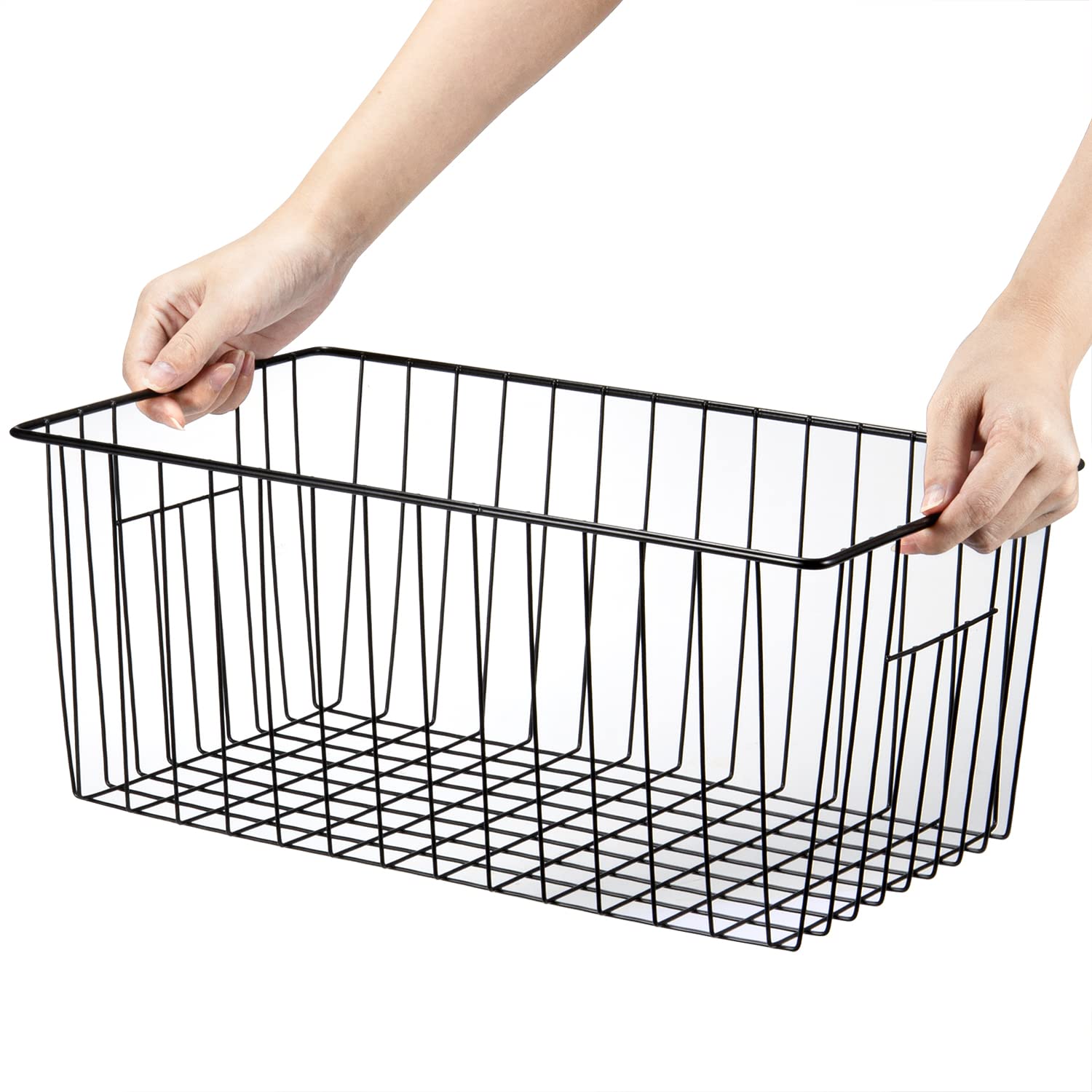 Nprohuge 4 Pack Freezer Organizer Bins - Stand up Freezer Organizers for 16 Cu.Ft Upright Freezer, Easily Get Food Improve Air Circulation, Wire Storage Baskets, Black