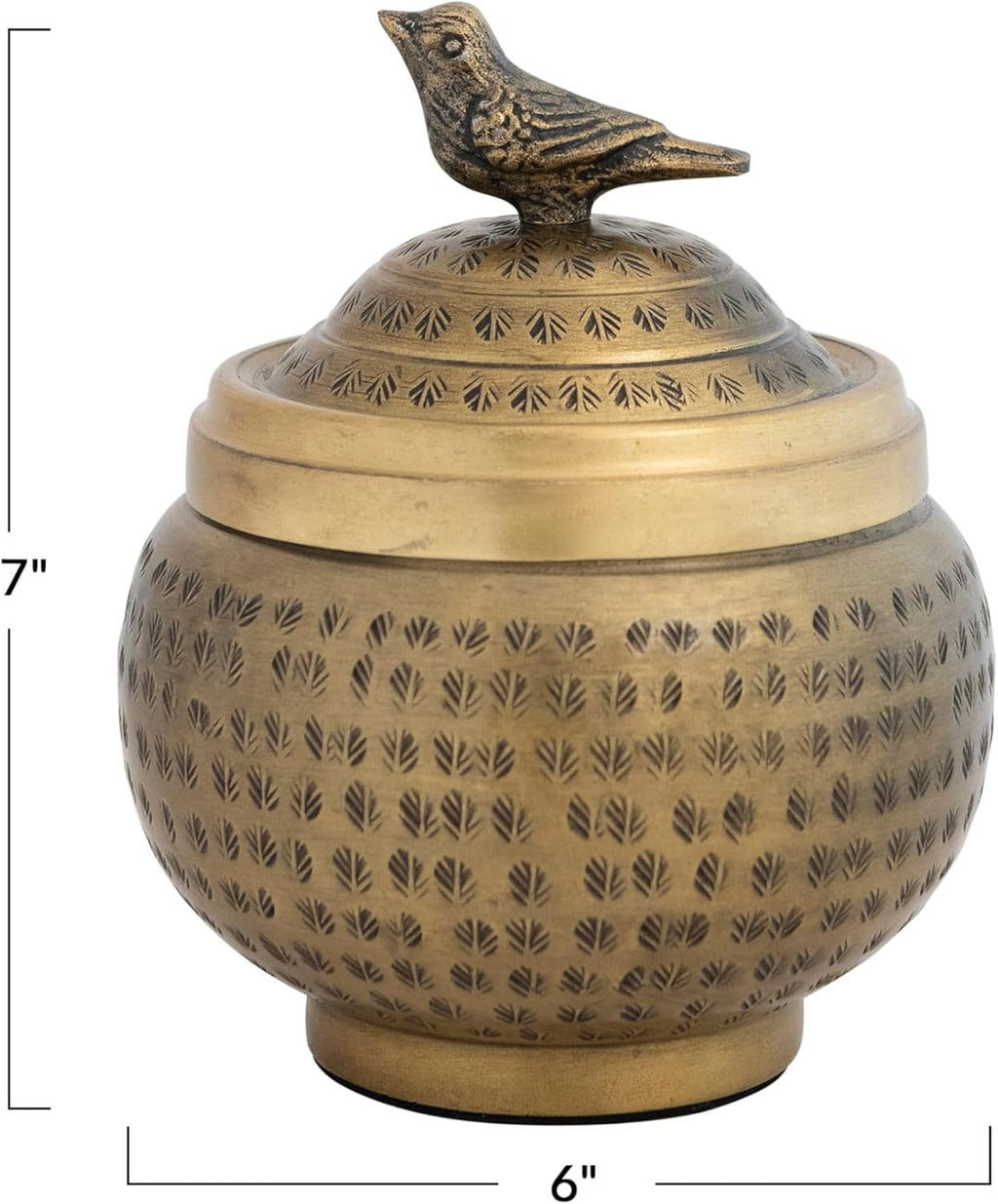 Round Hammered Metal Container - Elegant Bird Finial Design in Brass Finish